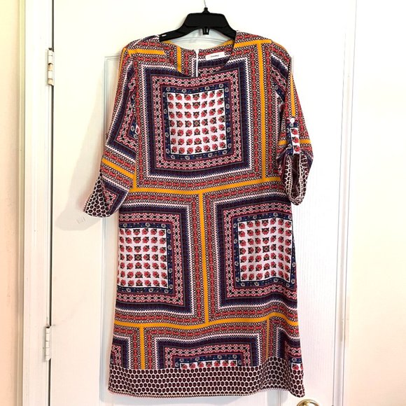 EUC Freeway Roll Tab Sleeve Sheath Dress Paisley/Block Pattern Size 10 - Picture 5 of 13